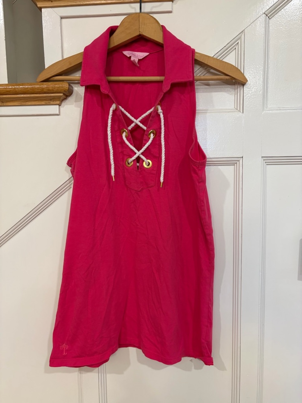 Lilly Pulitzer Tank Polo women's M First Mate Lace Up Sleeveless in Hot Pink